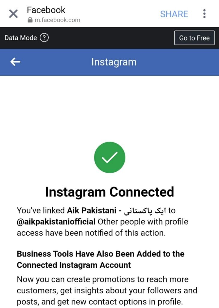 instagram account connected