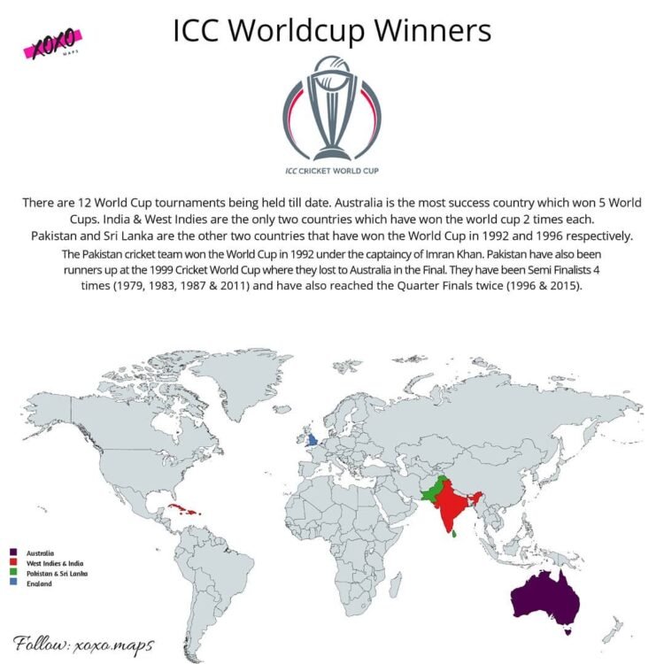 Map ICC Cricket World cup Winners Aik Pakistani