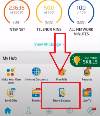 Share Telenor balance using My Telenor App
